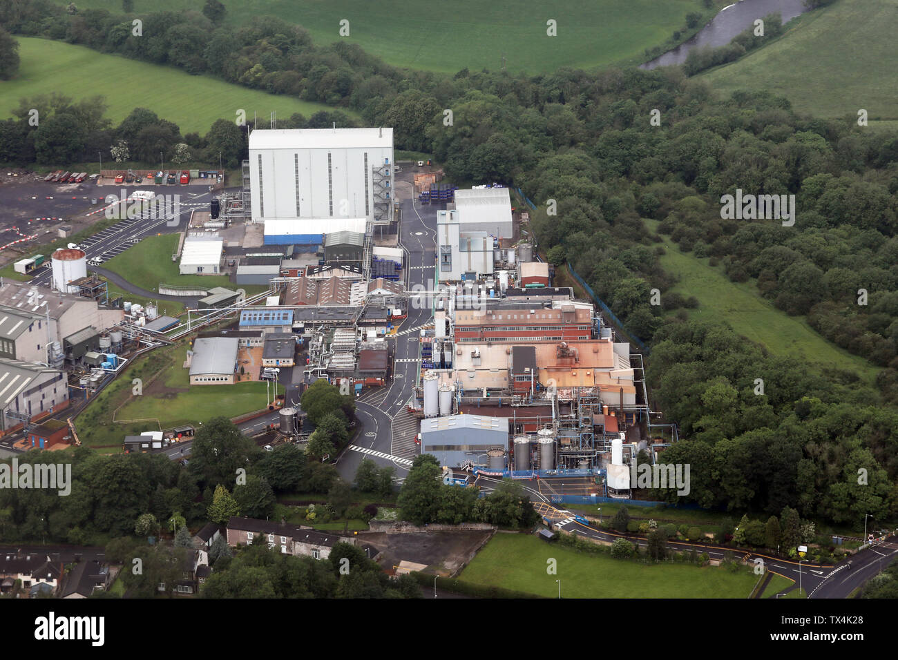 Vue aérienne de l'usine Johnson Matthey avion à Clitheroe, Lancashire, UK Banque D'Images