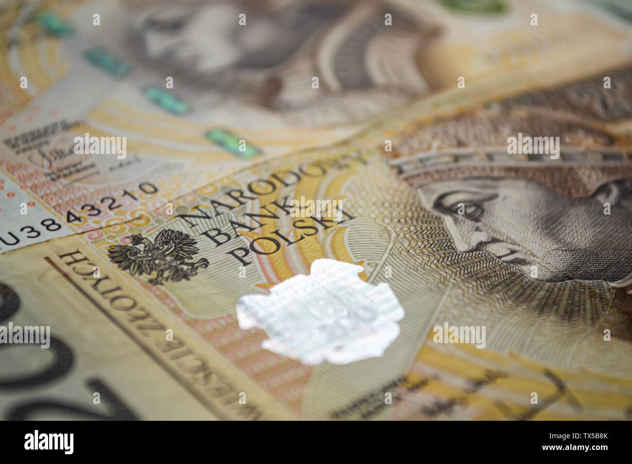 Deux cent zloty polonais des billets en euros. Le Narodowy Bank Polski. Banque D'Images