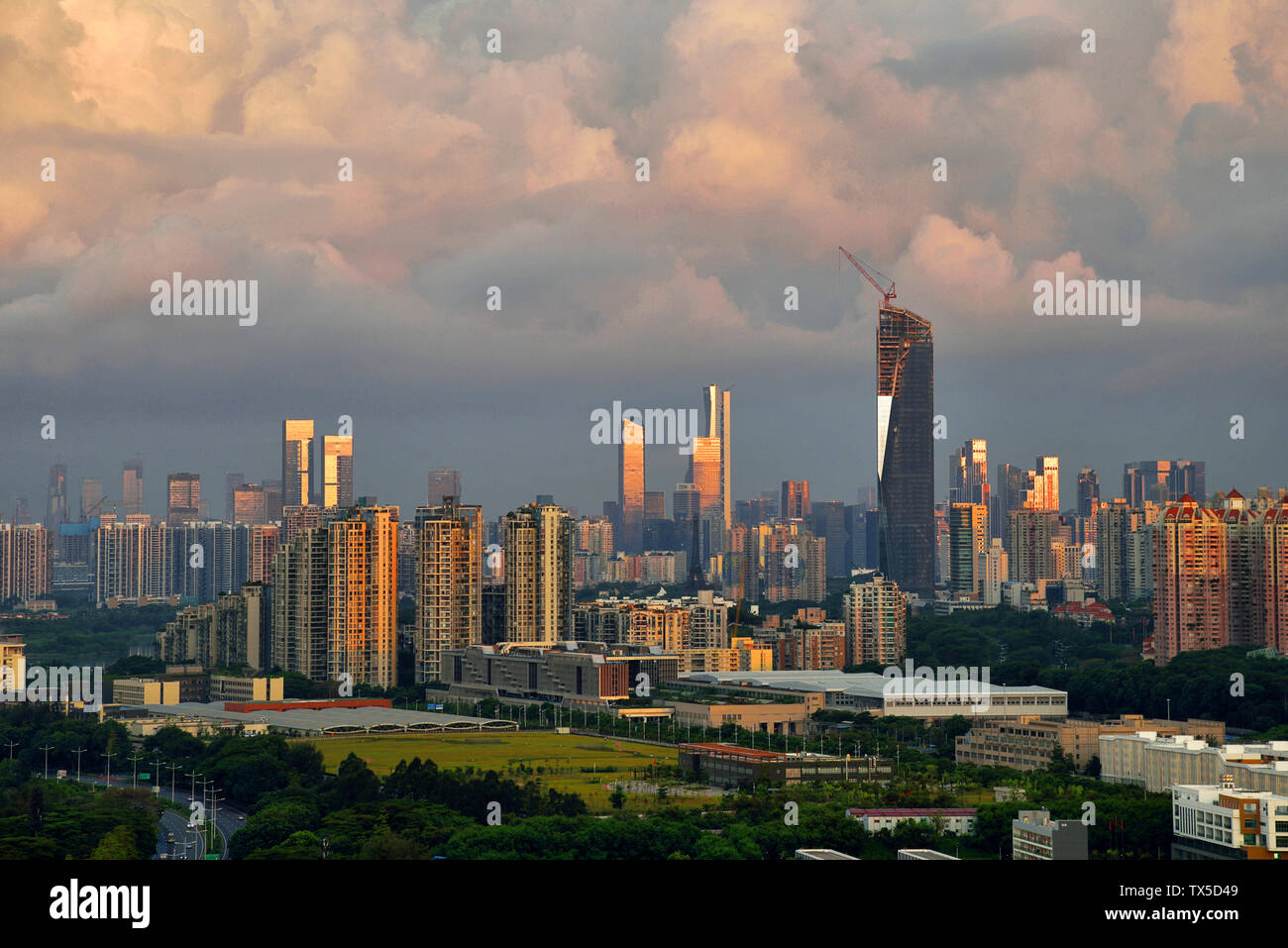 La Baie de Shenzhen matin lumière paysage urbain Banque D'Images