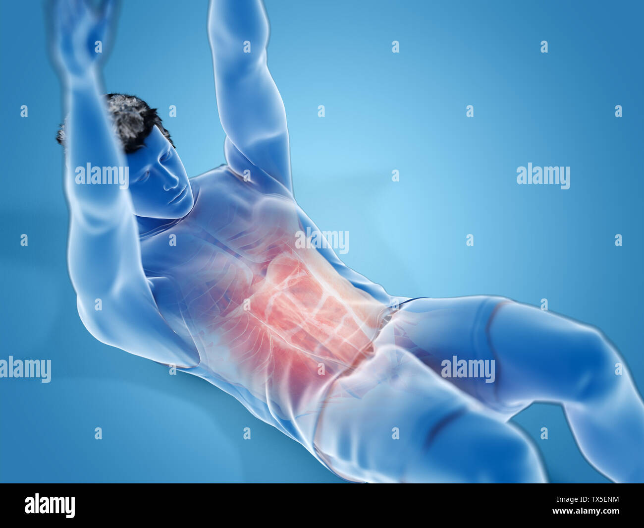 Rendu 3d illustration d'un homme faisant un abs workout Banque D'Images