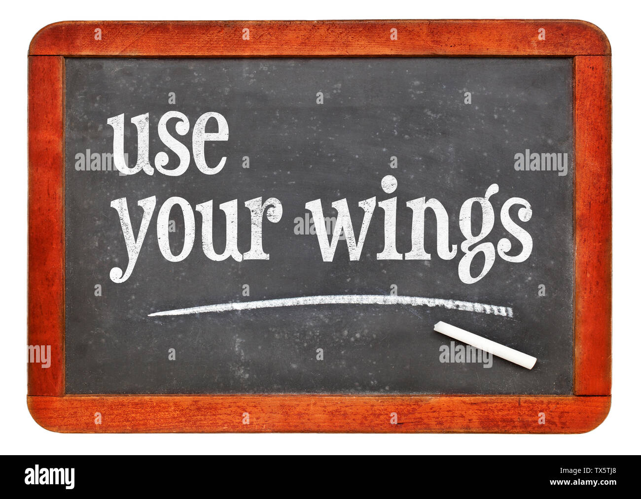 Utilisez vos ailes - craie blanche du texte sur un tableau noir ardoise vintage Banque D'Images