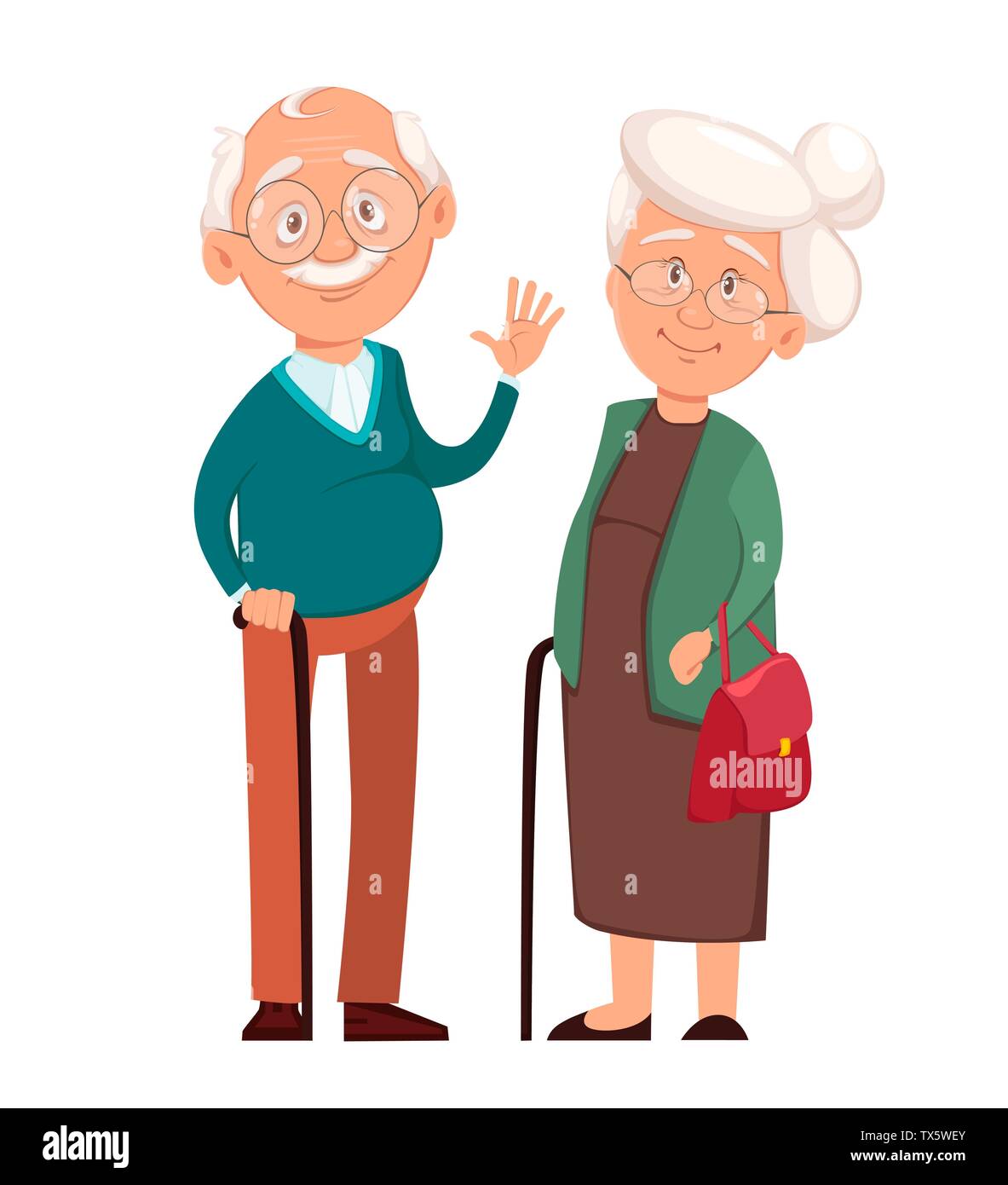 Grand-mère se tenant ensemble avec grand-père. La journée des grands-parents heureux. Vector illustration sur fond blanc Illustration de Vecteur