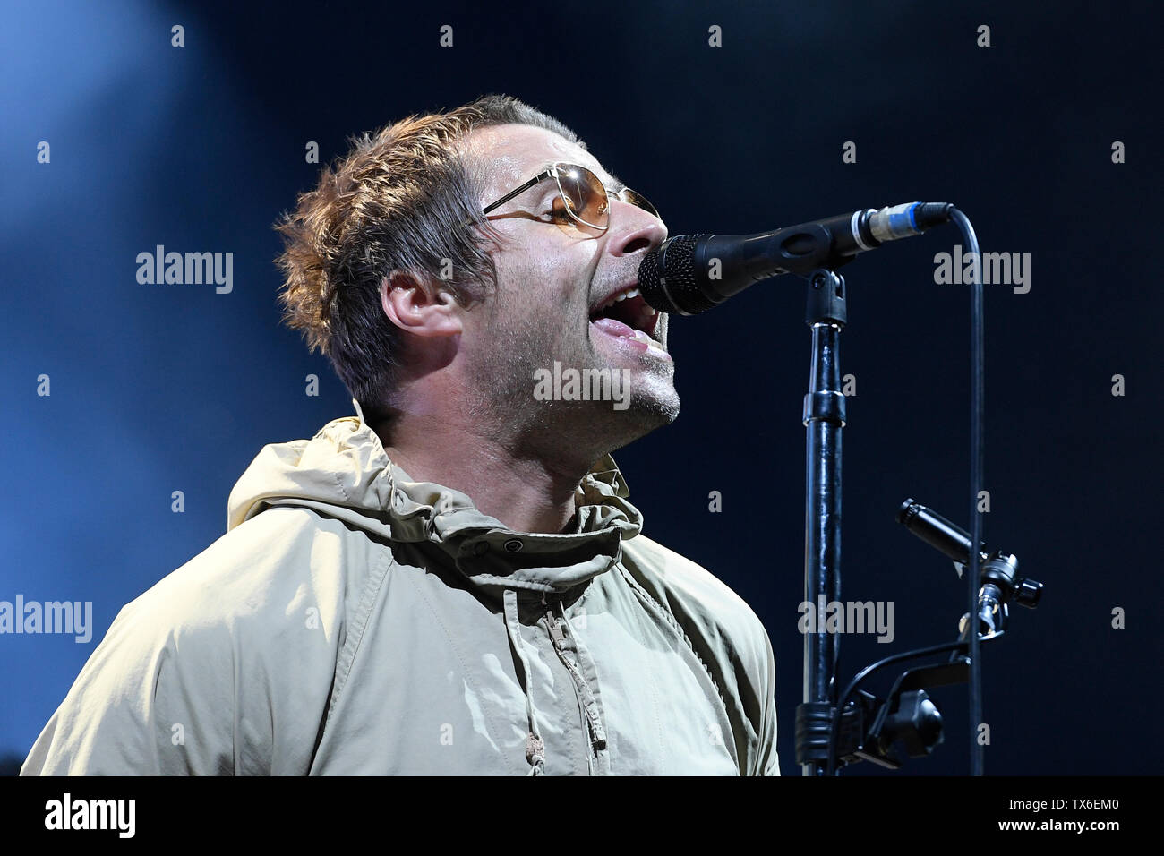 Chanteur Liam Gallagher effectue pendant le métronome music festival à Prague, en République tchèque, le vendredi, Juin 21, 2019. (CTK Photo/Ondrej Deml) Banque D'Images
