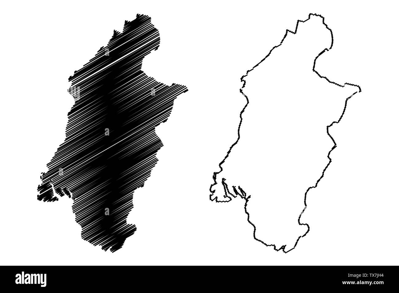 Région du Sud-Ouest (régions du Cameroun, République du Cameroun) map vector illustration gribouillage, croquis Région Sud-Ouest site Illustration de Vecteur