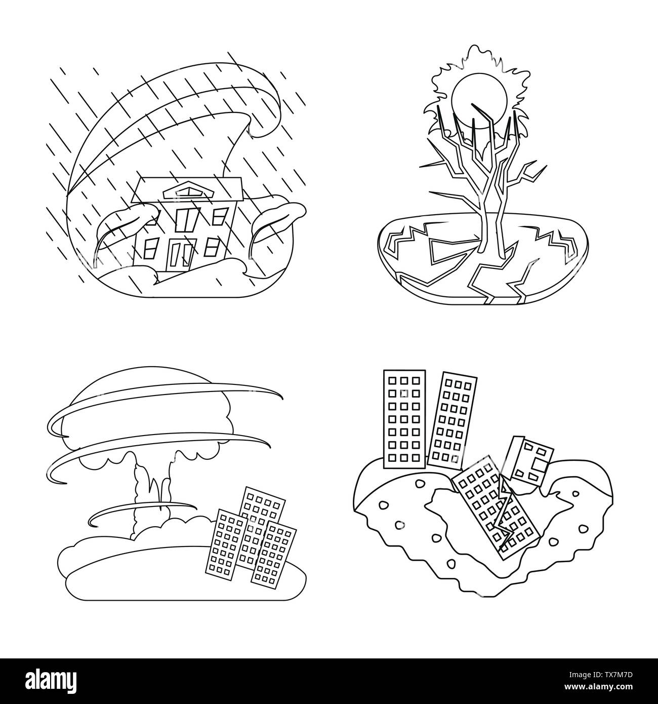 Vector illustration de cataclysme et logo de catastrophe. Ensemble de cataclysme et apocalypse stock vector illustration. Illustration de Vecteur