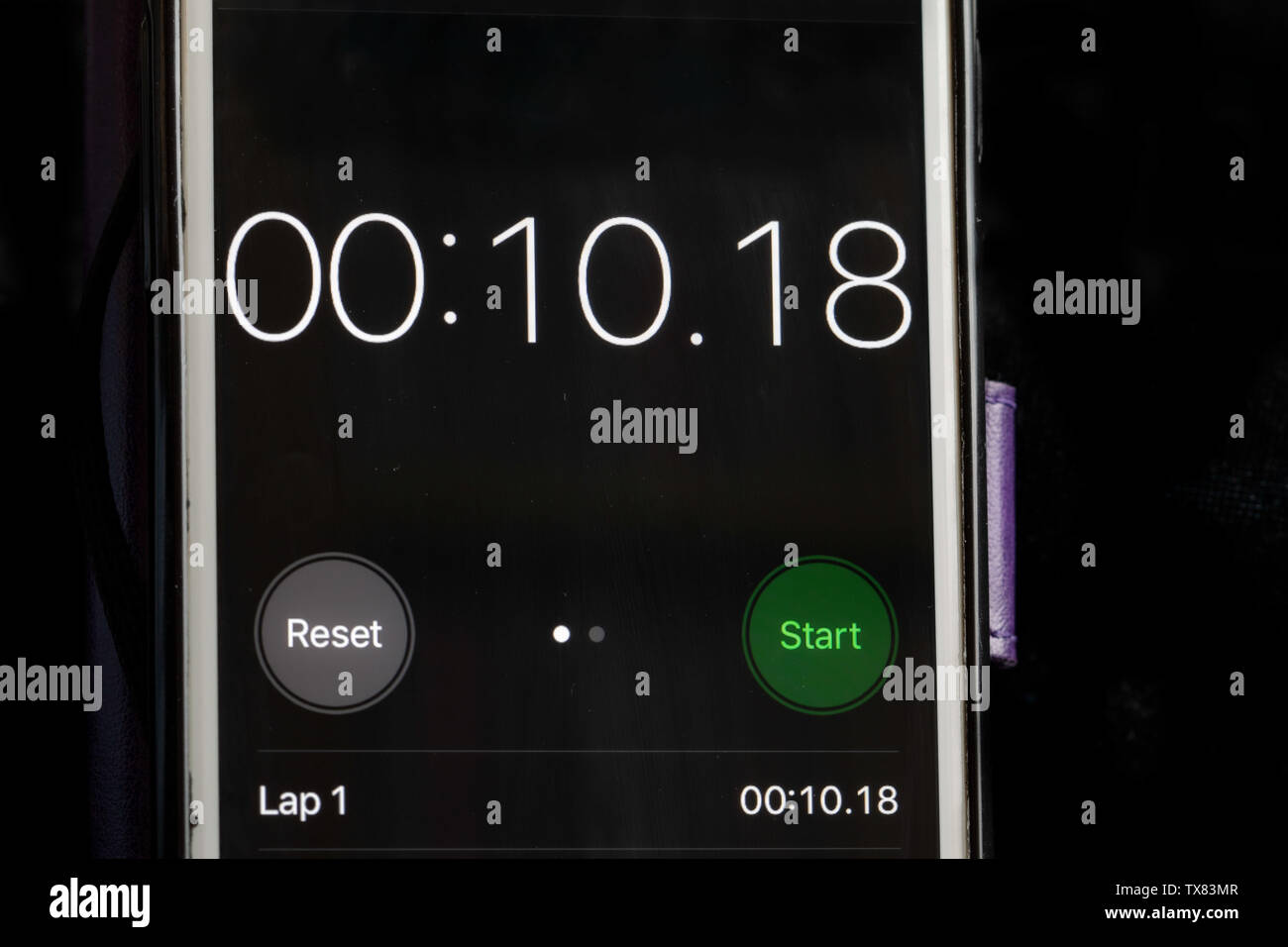 Arrêter l'horloge sur un téléphone intelligent montrant l'heure à 10 secondes Banque D'Images
