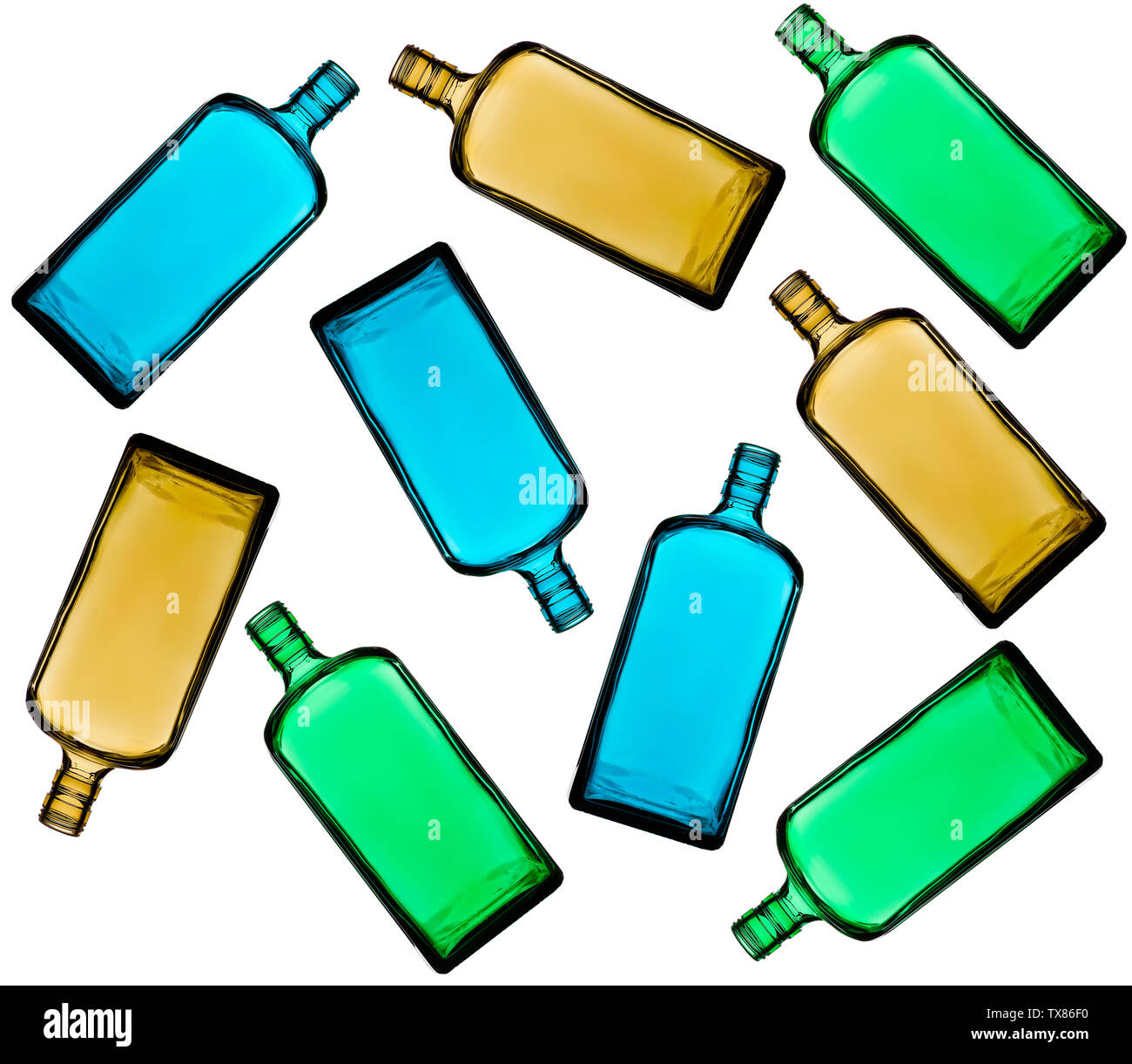 Vider le flacon en verre pour les boissons alcoolisées ou de l'eau modèle sur un fond blanc. Banque D'Images