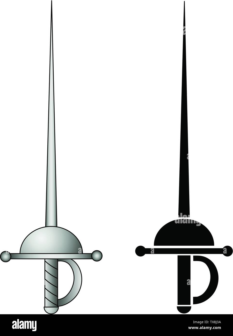 Rapière. Arme médiévale. Vector illustration isolé sur fond blanc pour votre conception, Jeu, Carte, sites Web. Illustration de Vecteur