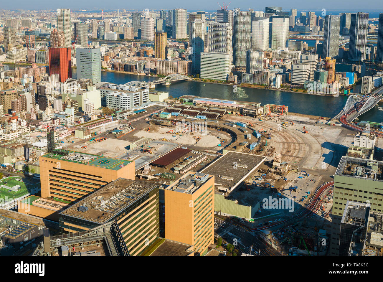 Démolition et réaménagement de poissons de Tsukiji à Tokyo, le plus grand marché de gros poissons et fruits de mer au monde Banque D'Images