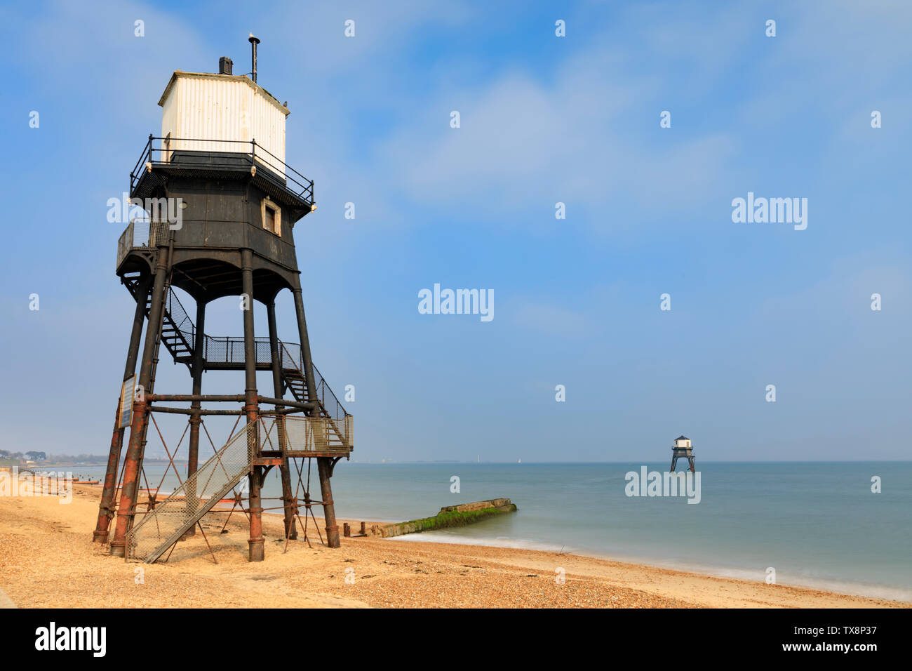 Dovercourt phares dans l'Essex. Banque D'Images