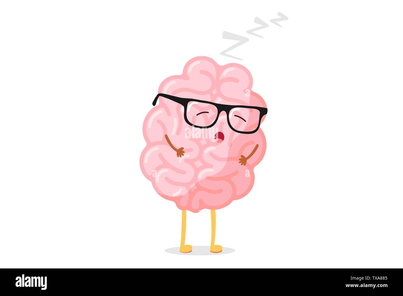 Cute cartoon smart cerveau humain avec des lunettes de relaxation. Système nerveux central organe couchage funny vector illustration Illustration de Vecteur