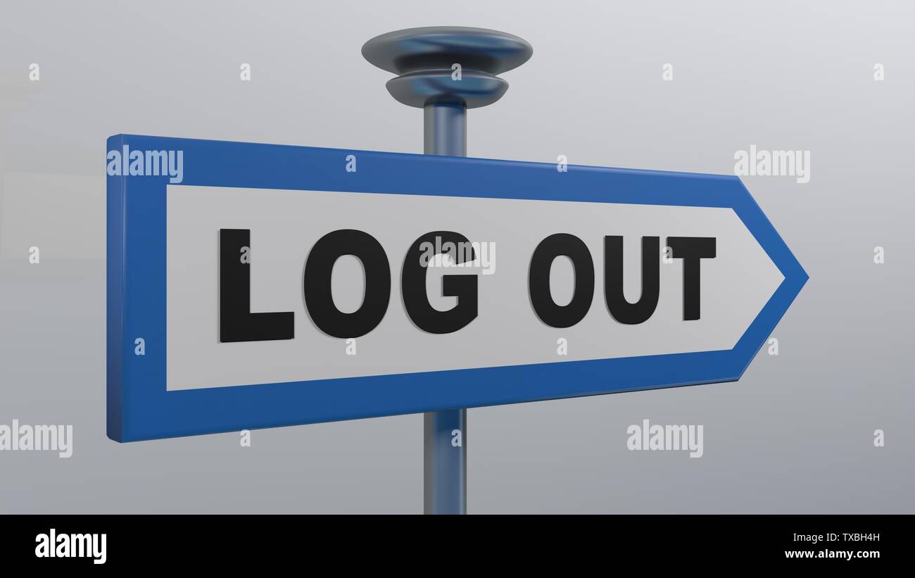 Flèche bleue signe de rue DÉCONNEXION - illustration de rendu 3D. Banque D'Images