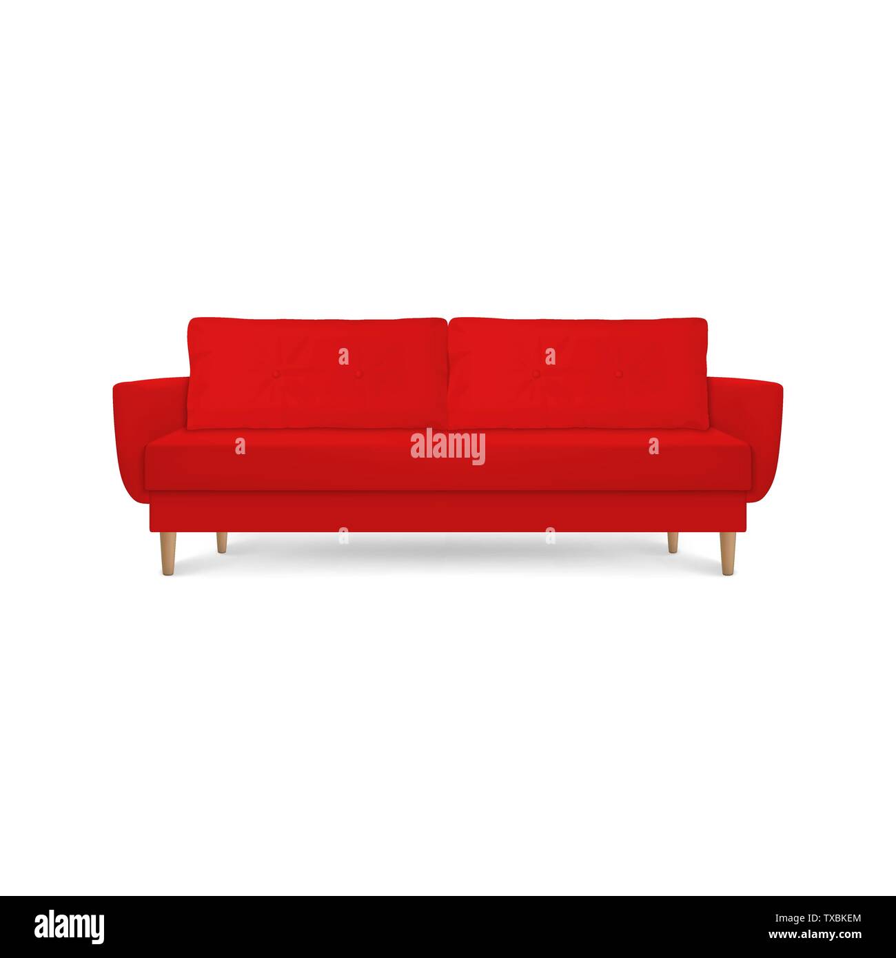 Le Rendu réaliste 3d Vector cuir rouge canapé, bureau de luxe avec des oreillers de la table dans un style simple et moderne pour l'intérieur, salle de séjour, d'accueil ou Illustration de Vecteur