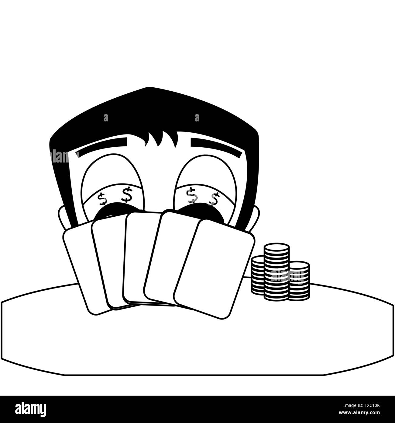 WebPoker joueur gagne de l'argent. Illustration vectorielle stock contour isolé Illustration de Vecteur