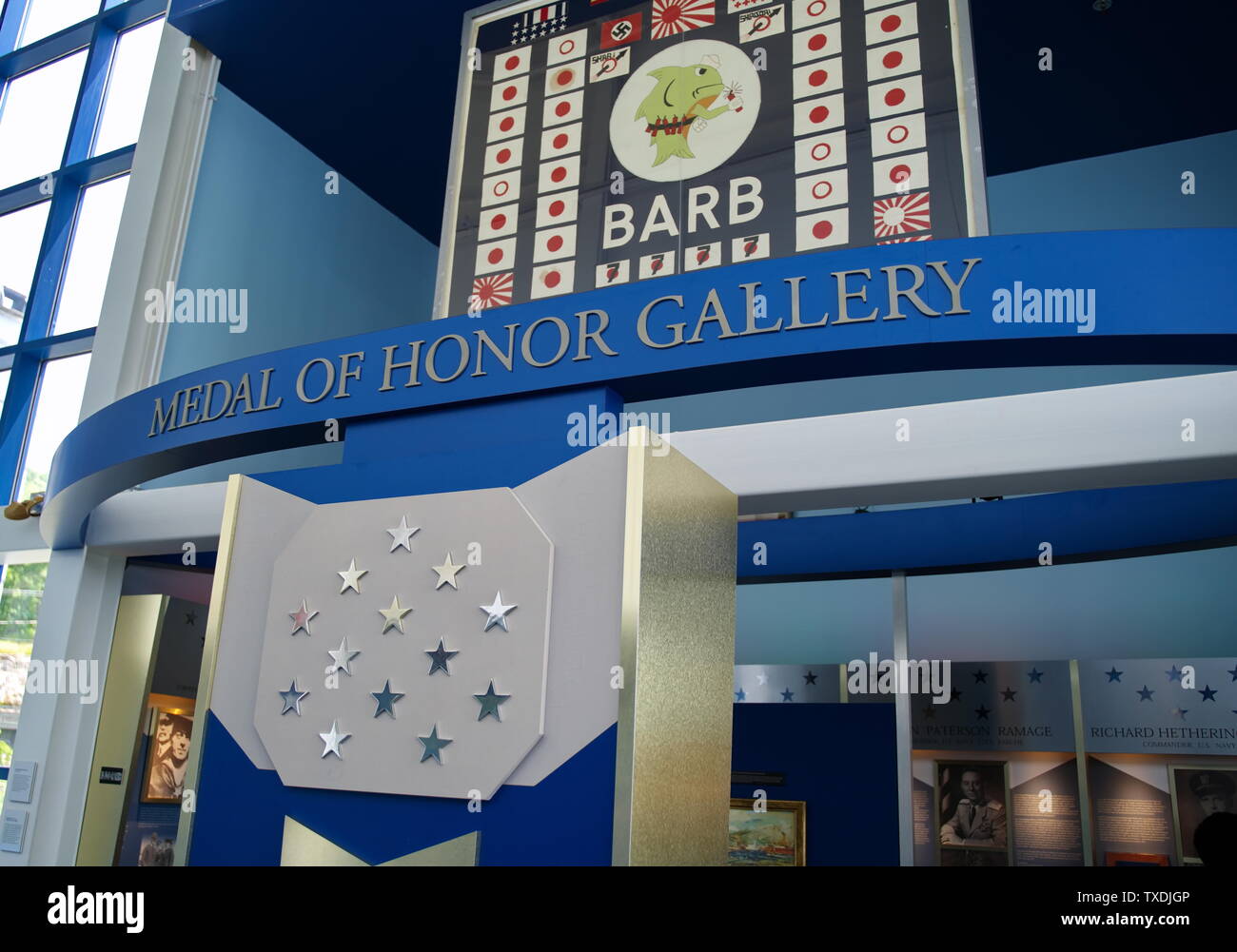 Le Musée de la force sous-marine de Groton, CT USA, juin 2019. L'intérieur avec des photos, des expositions, et des répliques conduisant à l'évolution de la sous-marin d'attaque moderne. Banque D'Images