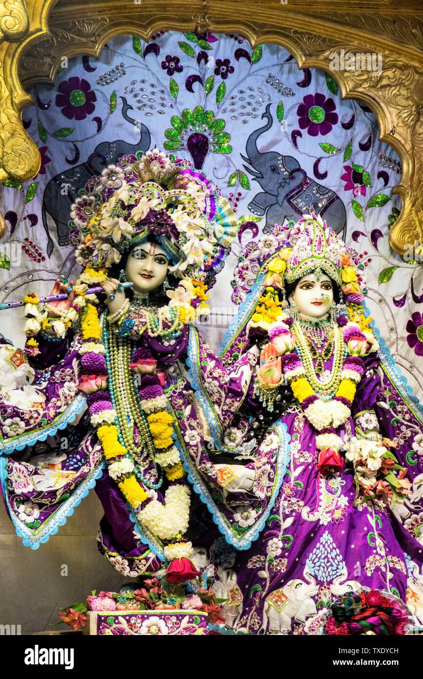 Radha Krishna Hare Krishna idoles, Temple ISKCON, UK, Royaume-Uni Banque D'Images