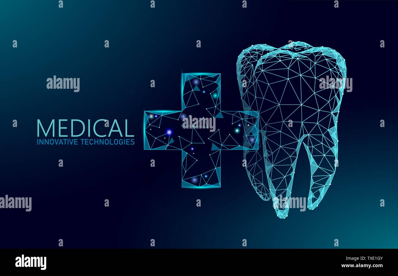 Croix médicale 3d une dent humaine saine. Modèle médecine poly faible. Médecin en ligne concept. Consultation médicale à l'app. Santé Web dentiste stomatologist Illustration de Vecteur