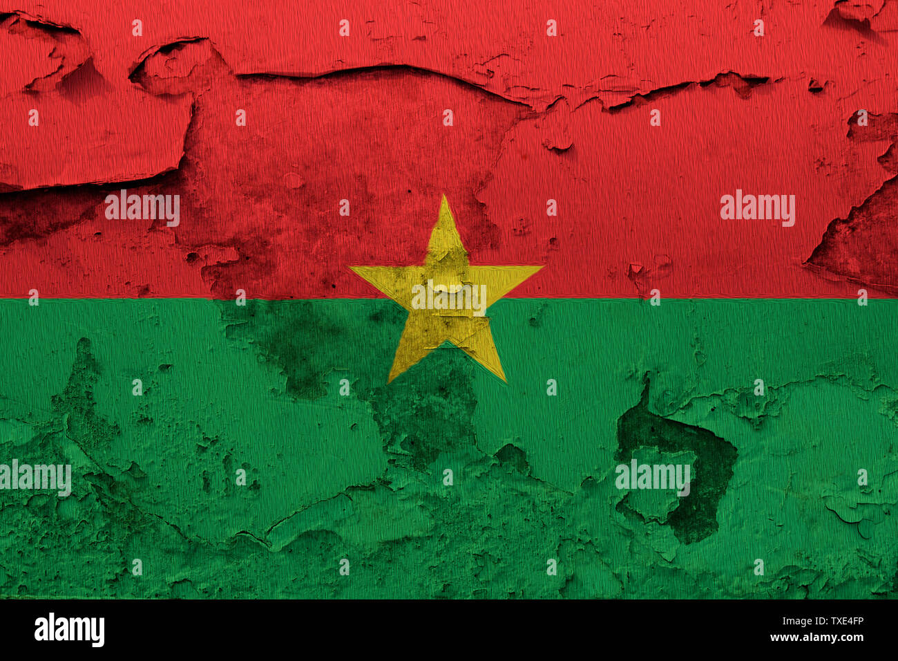 Burkina Faso drapeau peint sur le mur de béton fissuré grunge Banque D'Images