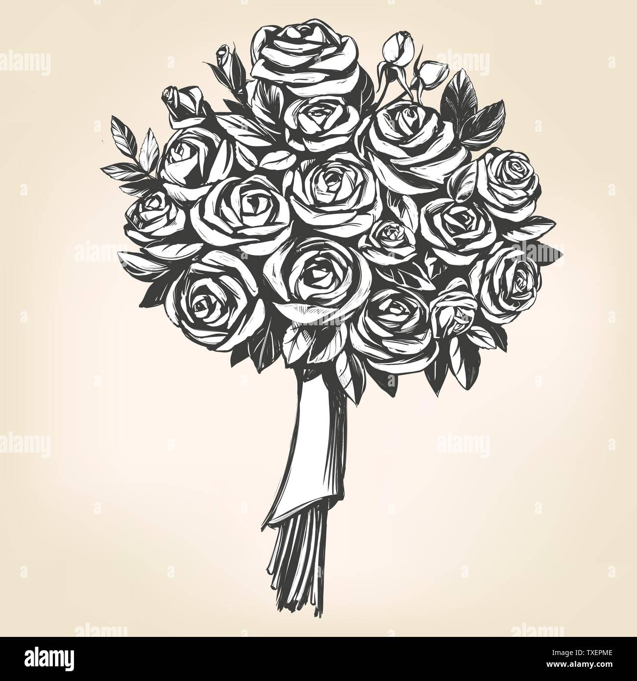 Bouquet de roses, carte de souhaits hand drawn vector illustration croquis réalistes Illustration de Vecteur