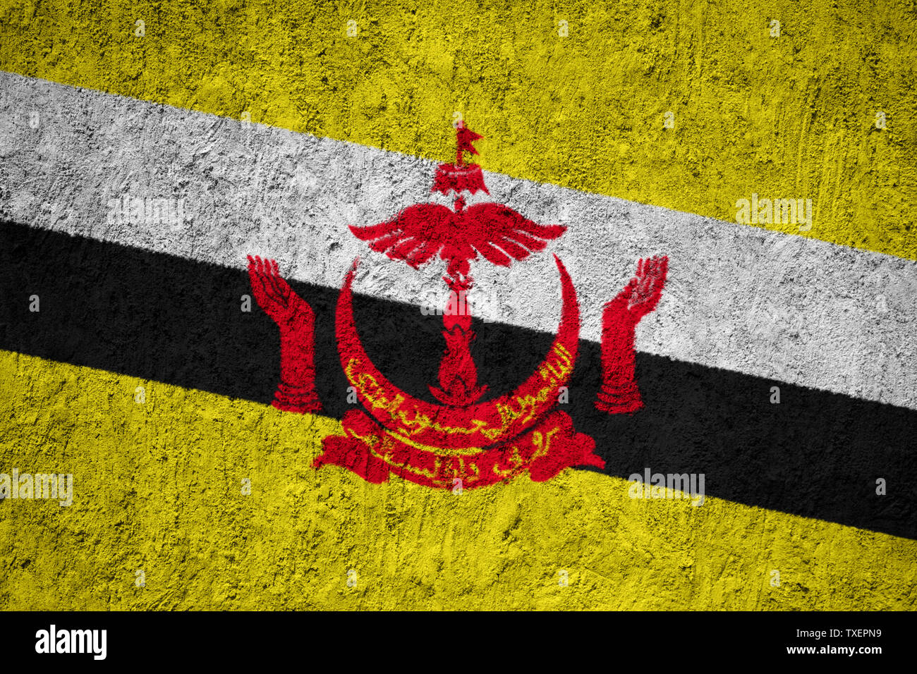 Brunei drapeau peint sur le mur de béton fissuré grunge Banque D'Images