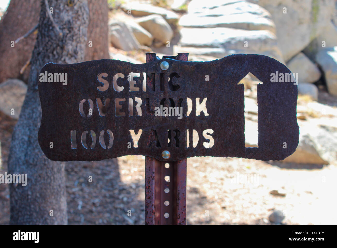 Point de vue sur la pancarte le long de la Tioga Pass, Yosemite National Park Banque D'Images