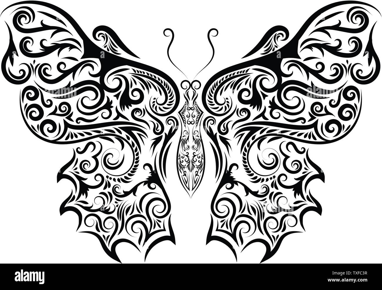 Beau papillon noir et blanc isolé sur blanc. Banque D'Images