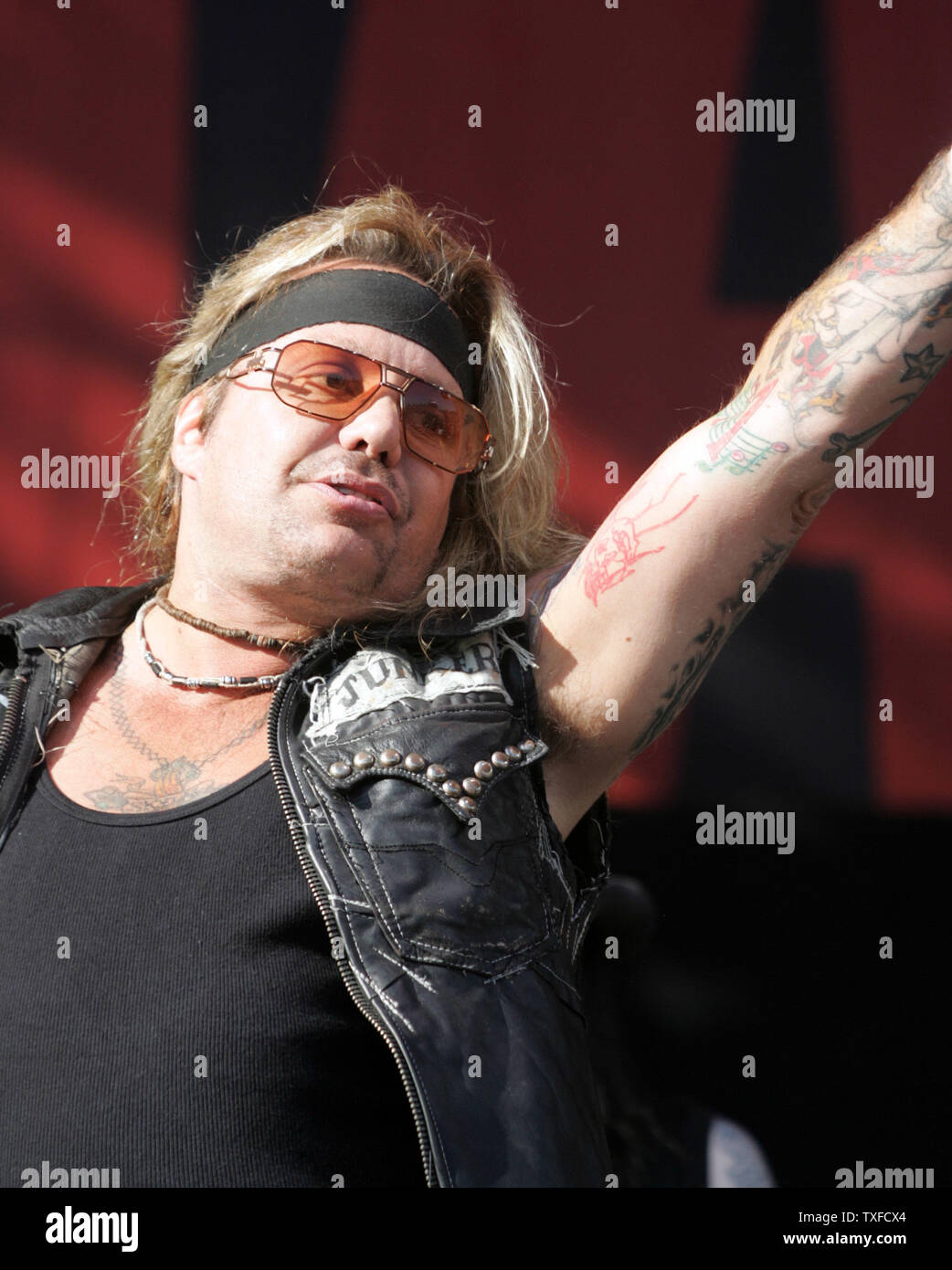 Motley Crue chef Vince Neil effectue au Canada Live 8 à Barrie (Ontario) le 2 juillet 2005. (Photo d'UPI / Grace Chiu) Banque D'Images