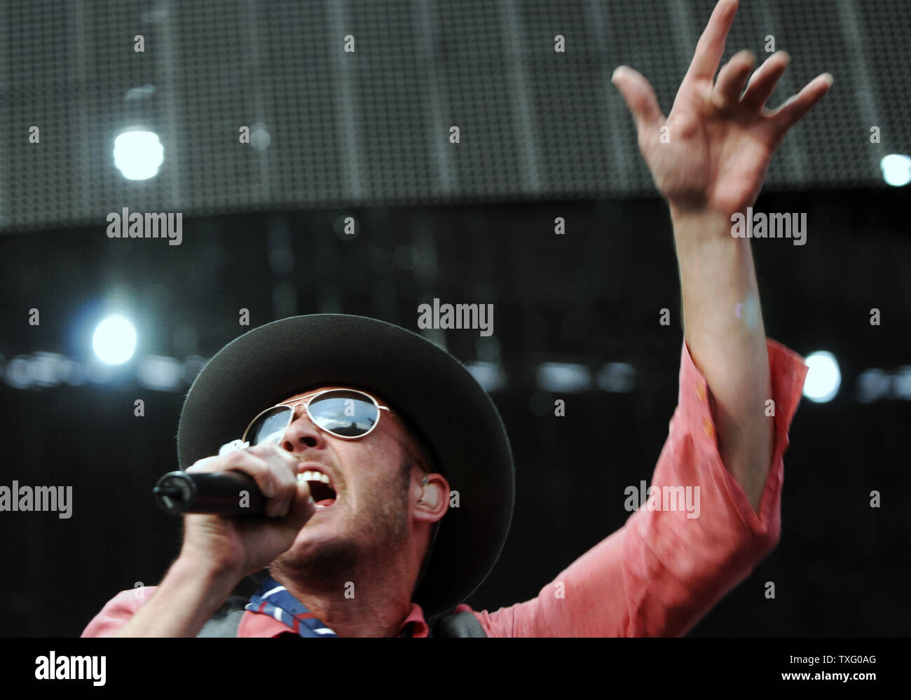 Scott Weiland du groupe Stone Temple Pilots en prestation au Festival Virgin Mobile à Pimlico Race Course à Baltimore, Maryland le 10 août 2008. (Photo d'UPI/Alexis C. Glenn) Banque D'Images