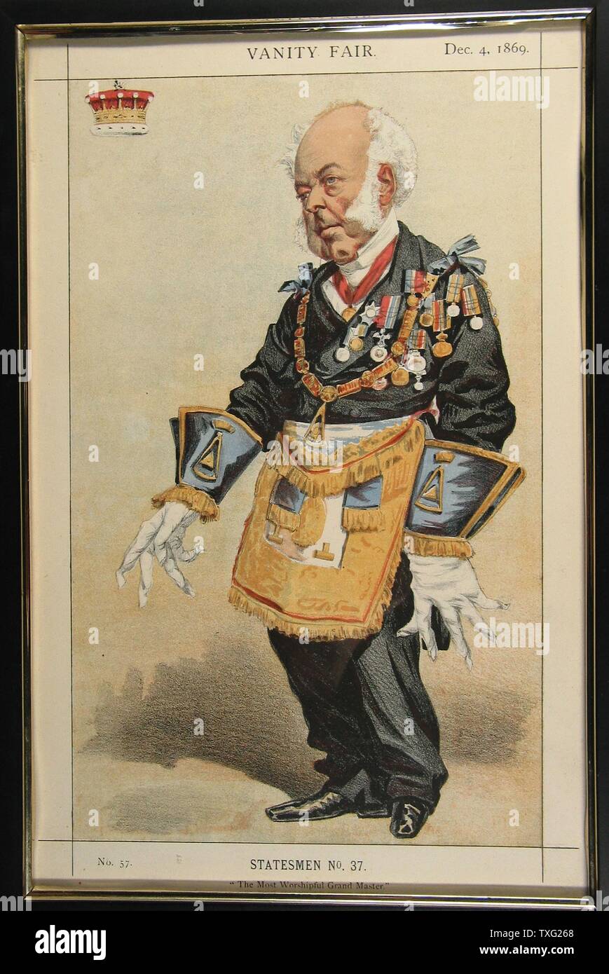 Plus de 37°N, Vanity Fair 1869 lithographie en couleur (35 cm x 23 cm) English caricature railleries le goût excessif de certains maçons pour bijoux et médailles. Paris, musée de la du Métro Cadet Banque D'Images