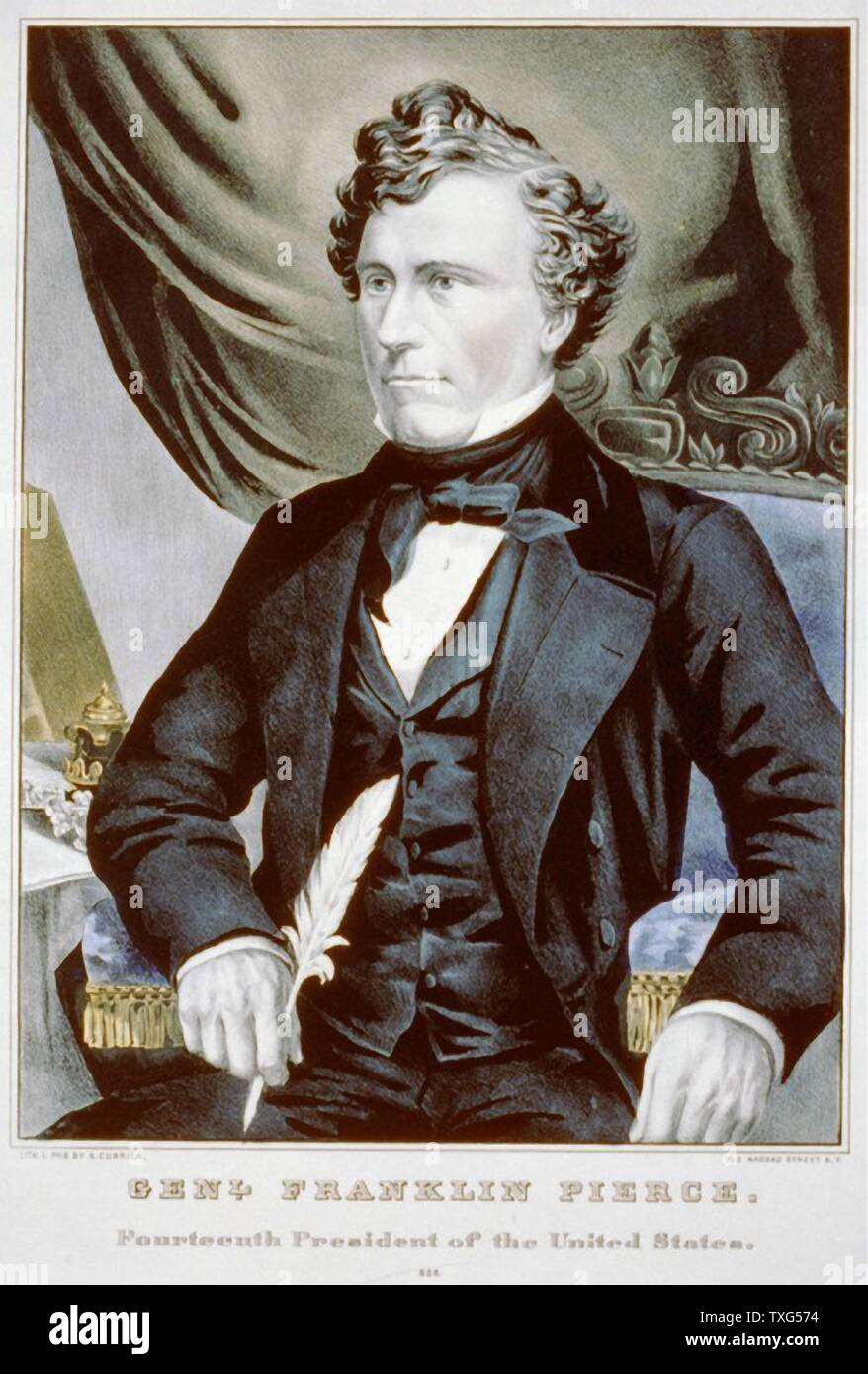 Franklin Pierce, homme politique démocrate américain et avocat. 14e président des États-Unis (1853-1857) Lithographie Banque D'Images