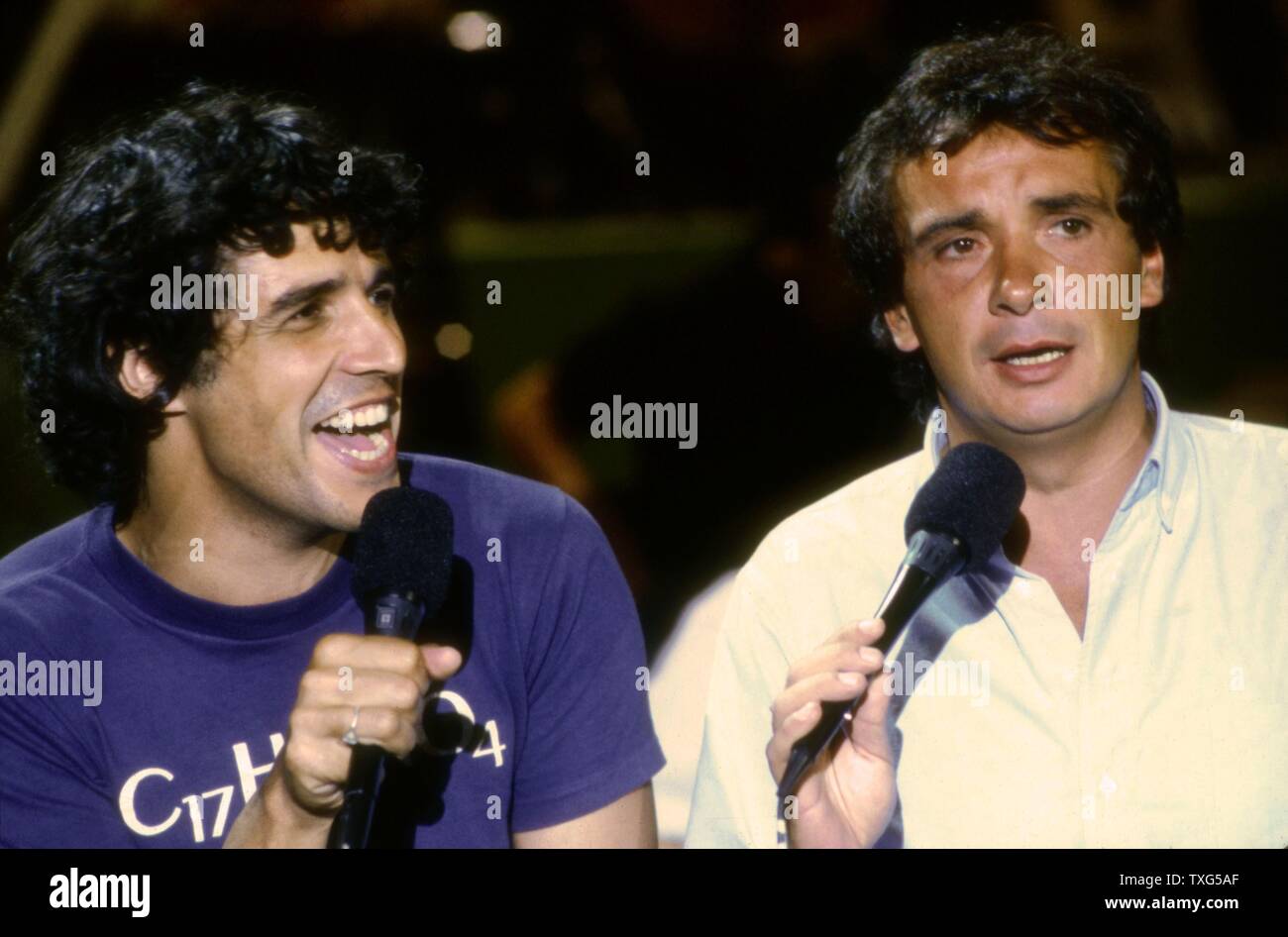 Chanteurs Français Julien Clerc et Michel sardou, 1985 Banque D'Images