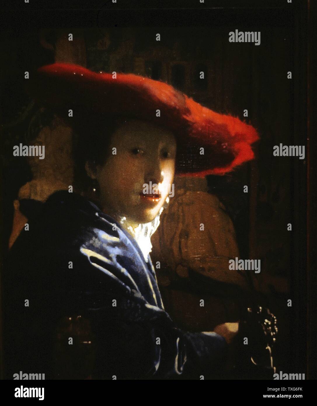 Johannes Vermeer la jeune fille à l'école néerlandaise avec la red hat Huile sur panneau Banque D'Images