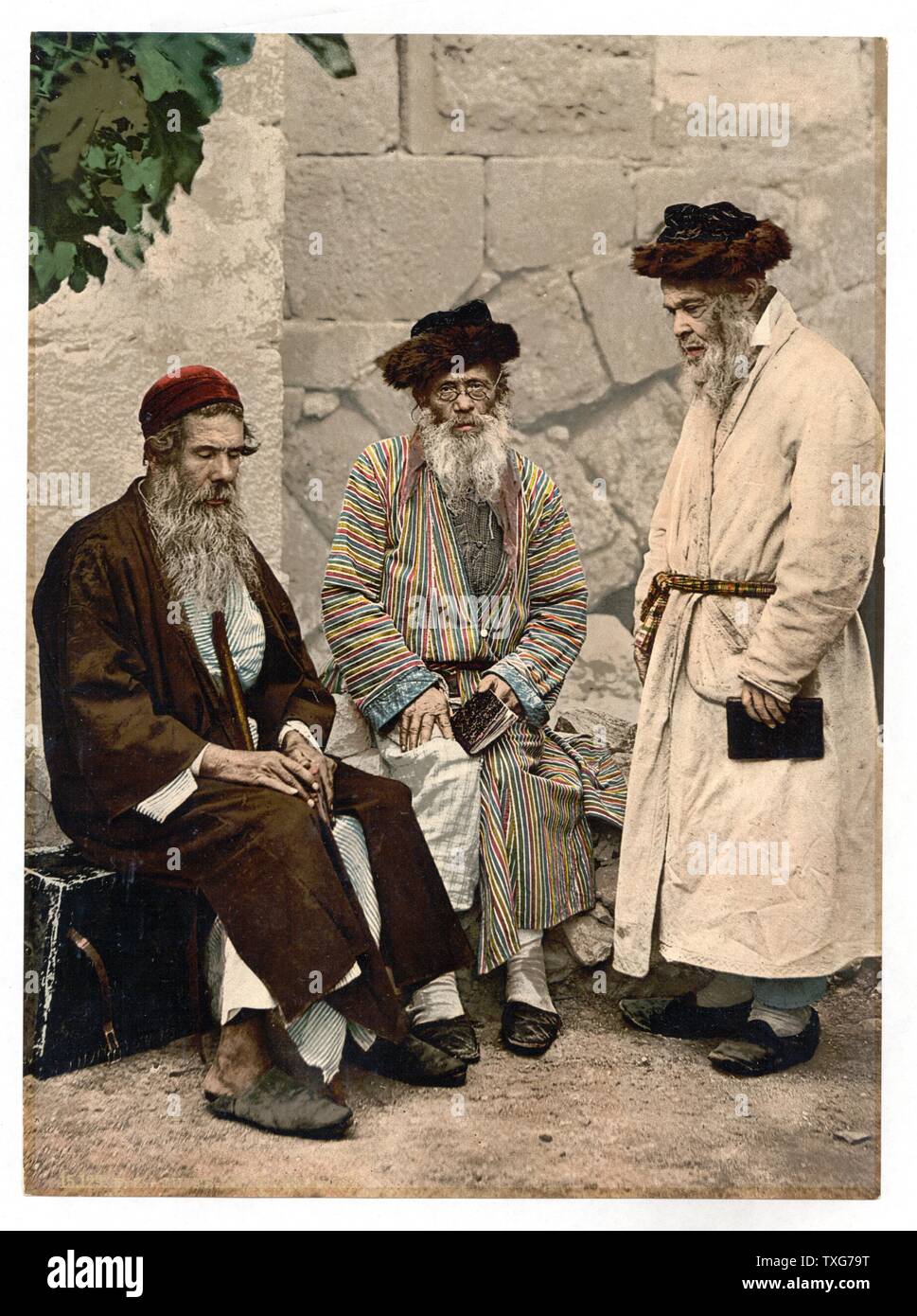 Trois personnes âgées hommes juifs à Jérusalem, en Palestine, à cette date, Jérusalem faisait partie de l'Empire Ottoman Banque D'Images