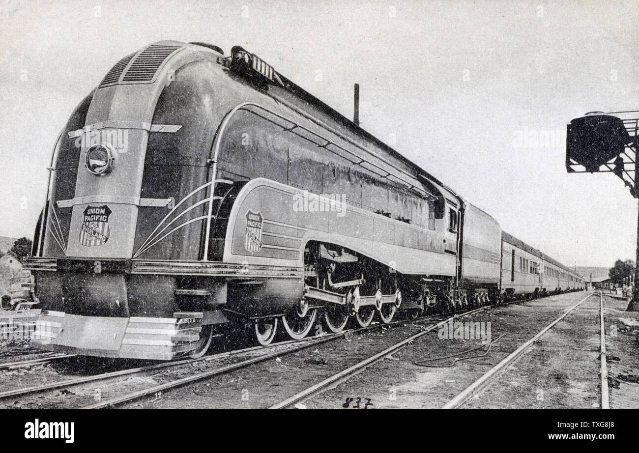 Union Pacific Railroad locomotive à vapeur tirant voitures Pullman Banque D'Images