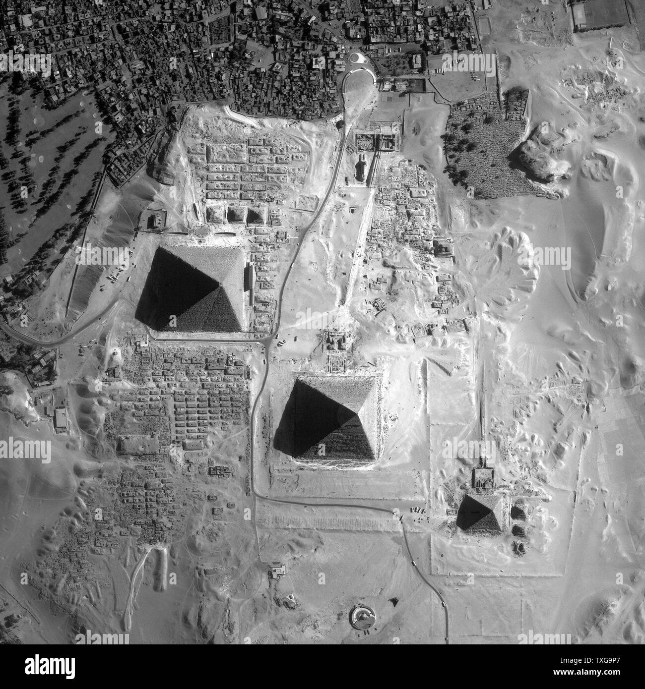 Les Pyramides de Gizeh, Egypte. Vue satellite de la NASA - Banque D'Images