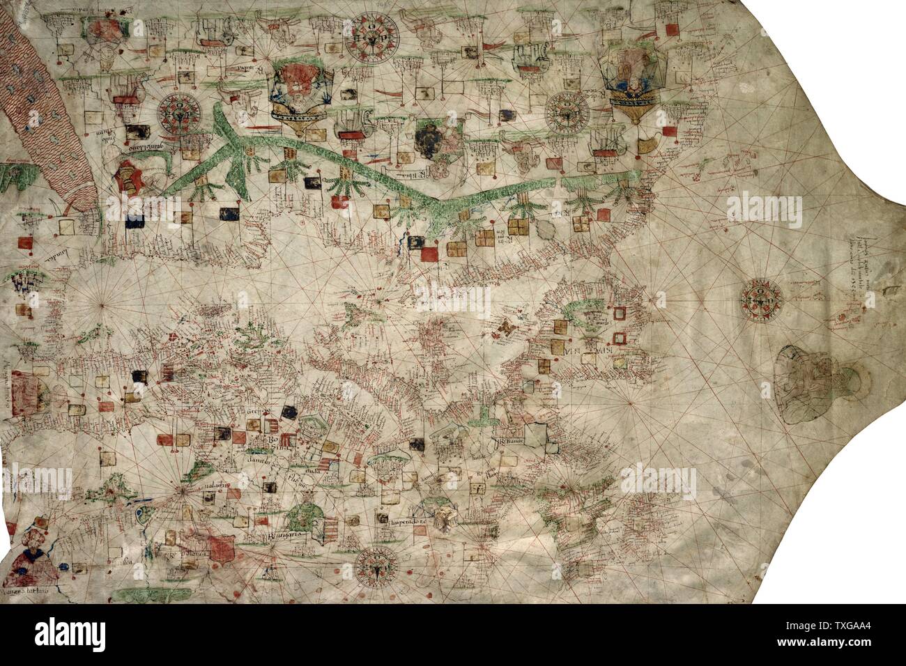 L'Portolan graphique. Faite en 1533 par Jacobo Russo. Carte de la Méditerranée, l'Afrique du Nord et en Europe. Banque D'Images