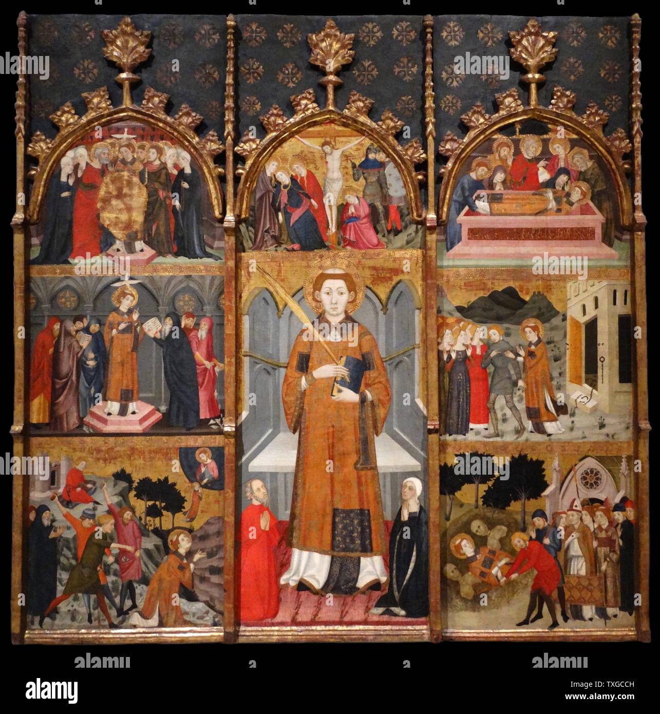 Retable de Saint Stephen par Jaime Serra (1358-1395) peintre catalan. En date du 14e siècle Banque D'Images