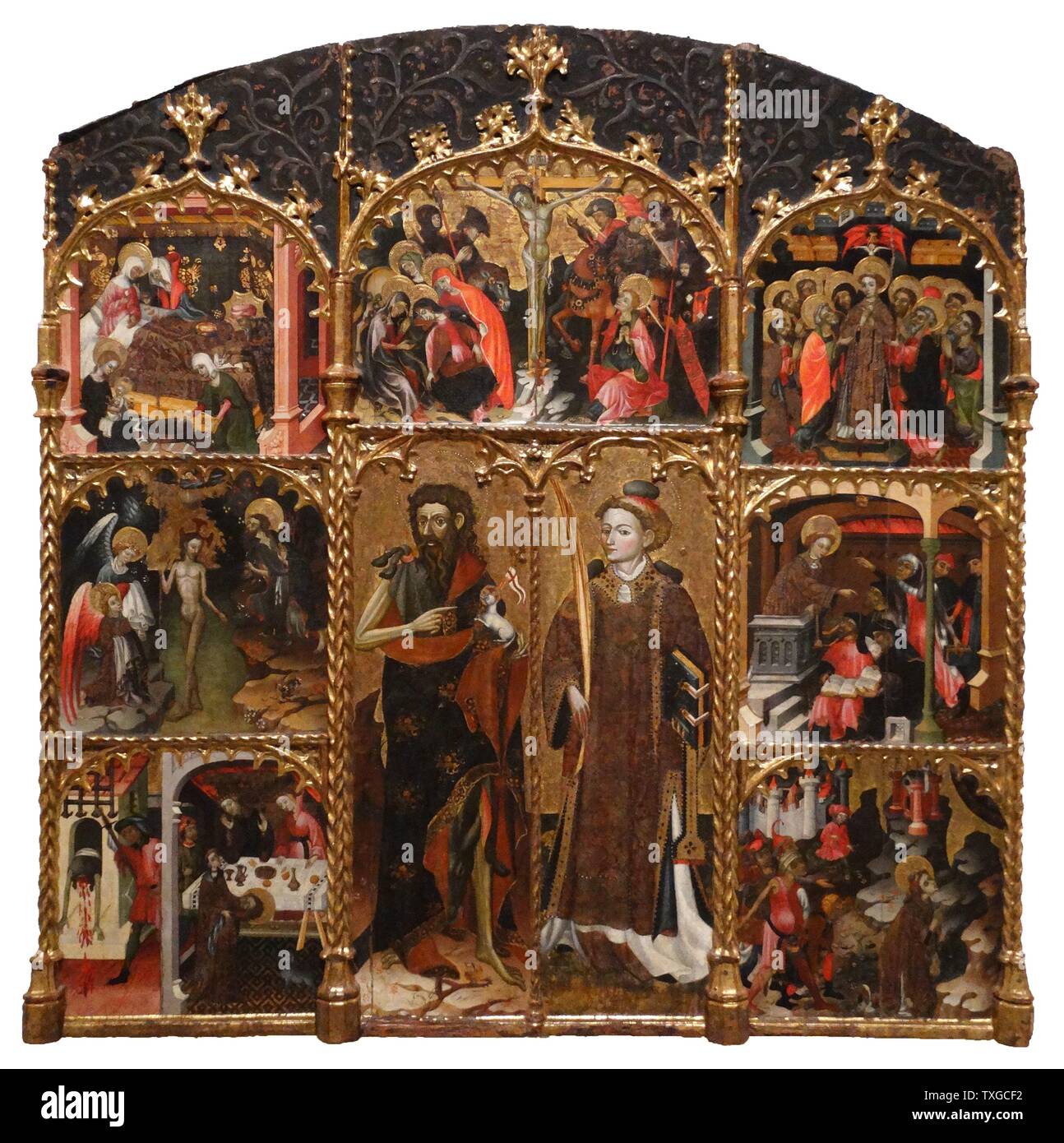 Retable représentant Saint Jean Baptiste et Saint Stephen par Maître Badalone. En date du 15e siècle Banque D'Images