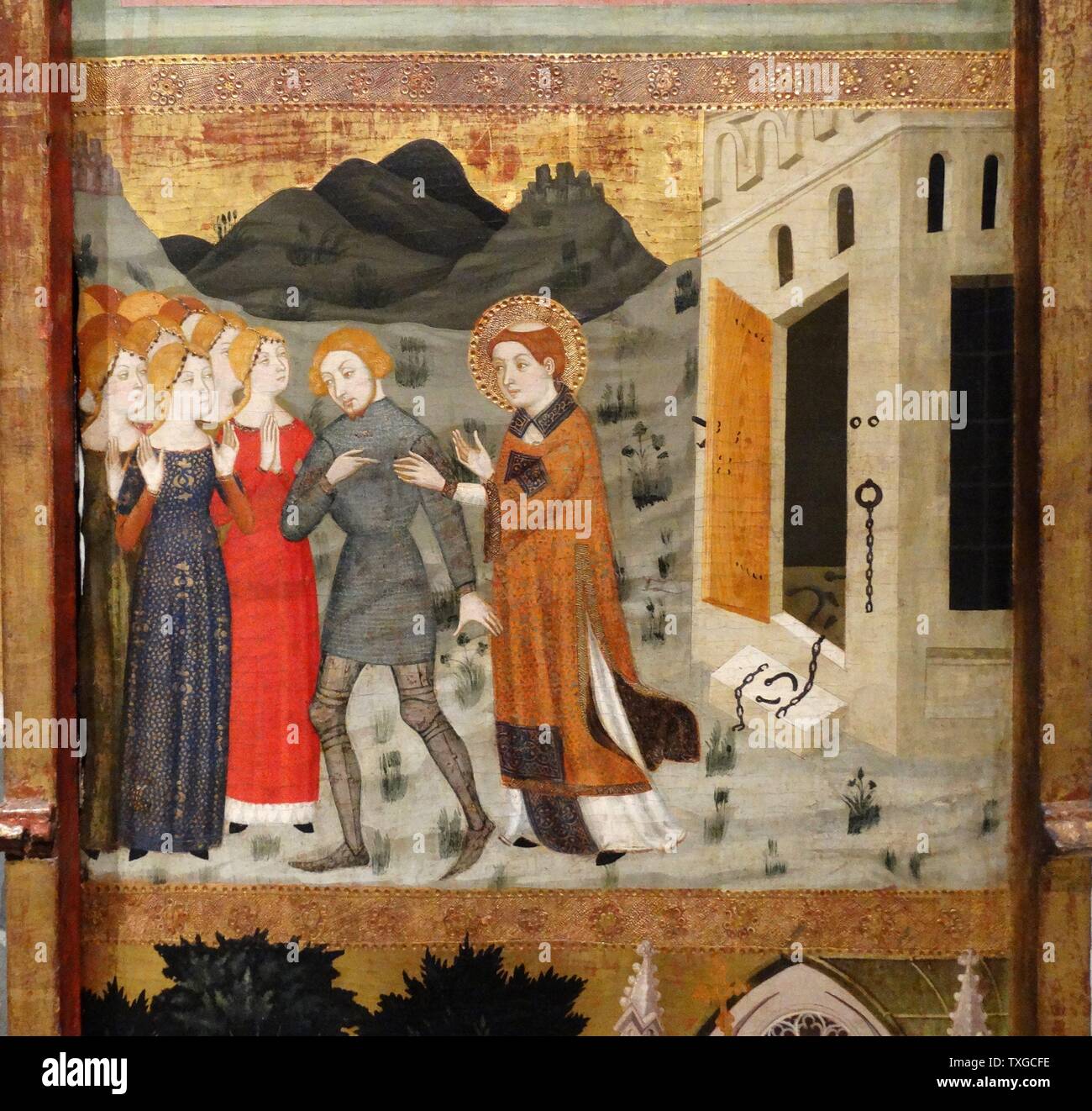 Retable de Saint Stephen par Jaime Serra (1358-1395) peintre catalan. En date du 14e siècle Banque D'Images