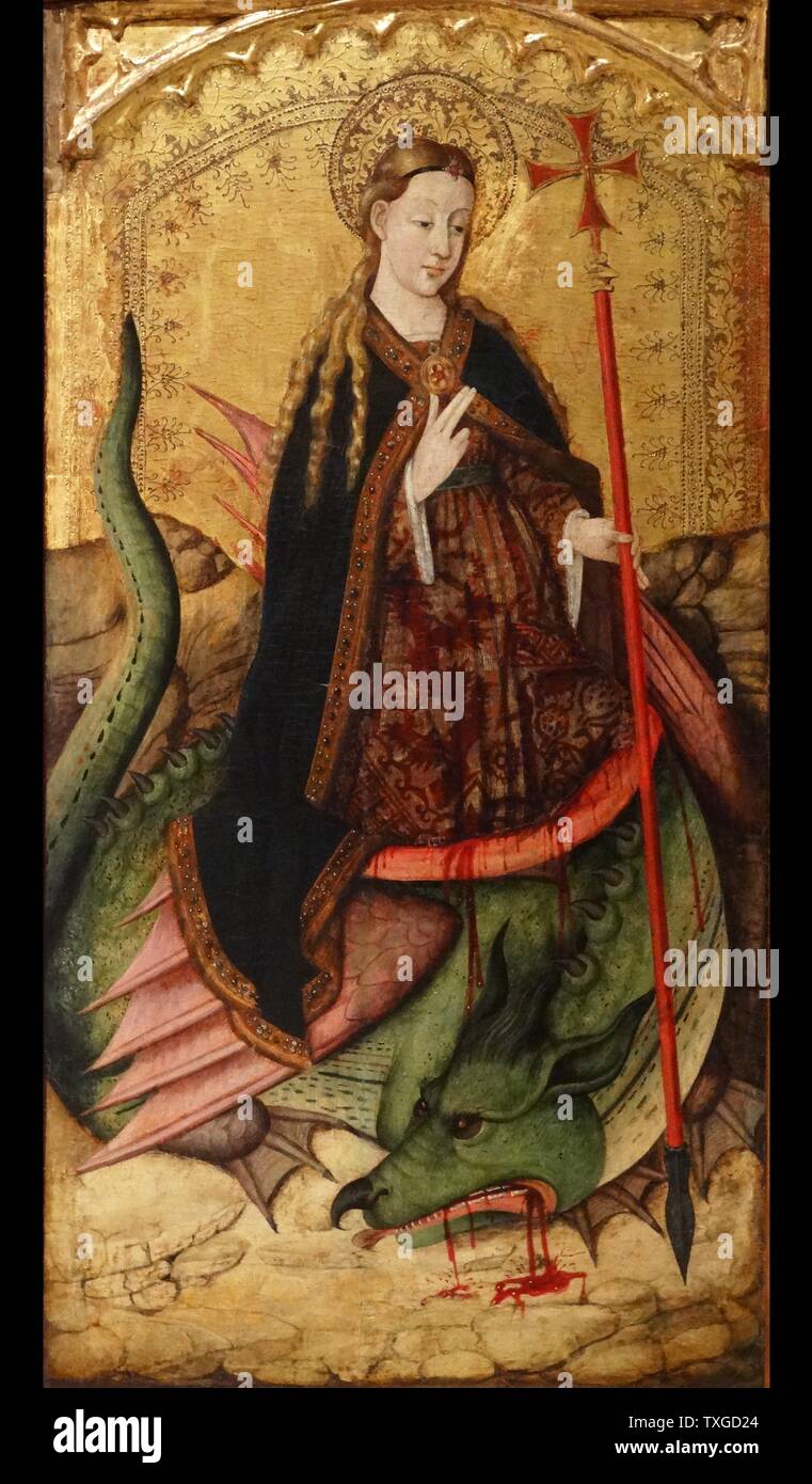 Tableau représentant Sainte Marguerite la Vierge, par Joan Reixach (1411-1486) peintre espagnol et miniaturiste. En date du 15e siècle Banque D'Images