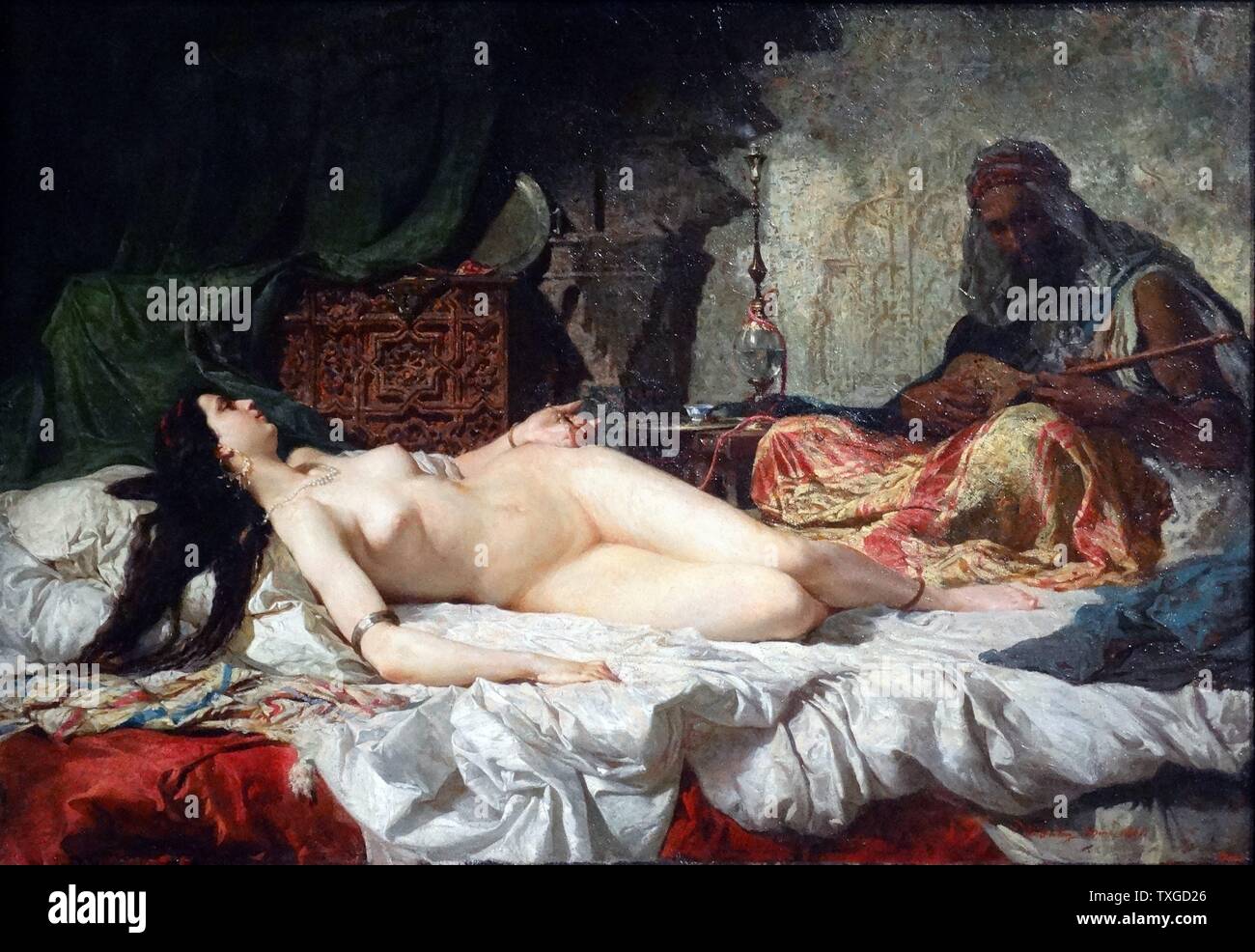 La peinture intitulée "L'Odalisque" par Marià Fortuny (1838-1874) peintre catalan. Datée 1861 Banque D'Images