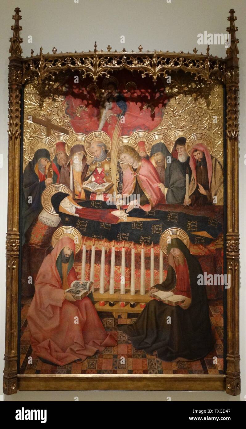 Tableau représentant la Dormition de la Vierge par Pedro Garcia Benavarri, peintre catalan. En date du 15e siècle Banque D'Images