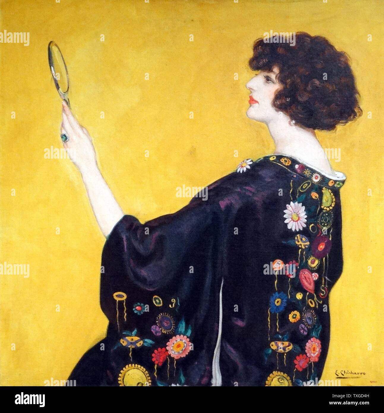 La peinture intitulée 'femme avec un kimono à profil' par Eduardo Chicharro (1873-1949) peintre espagnol. Datée 1920 Banque D'Images