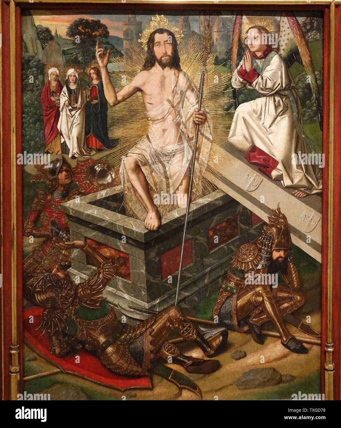 Les tableaux d'un retable de ChristDescent du Christ à l'oubli par Bartolomé Bermejo (1440-1498) peintre espagnol qui a adopté les techniques de la peinture flamande et de conventions. En date du 15e siècle Banque D'Images