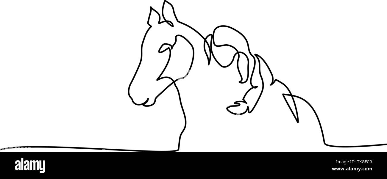 Dessin d'une ligne continue. Girl lying horse. Vector illustration noir et blanc. Concept de logo, bannière, carte, affiche, flyer Illustration de Vecteur