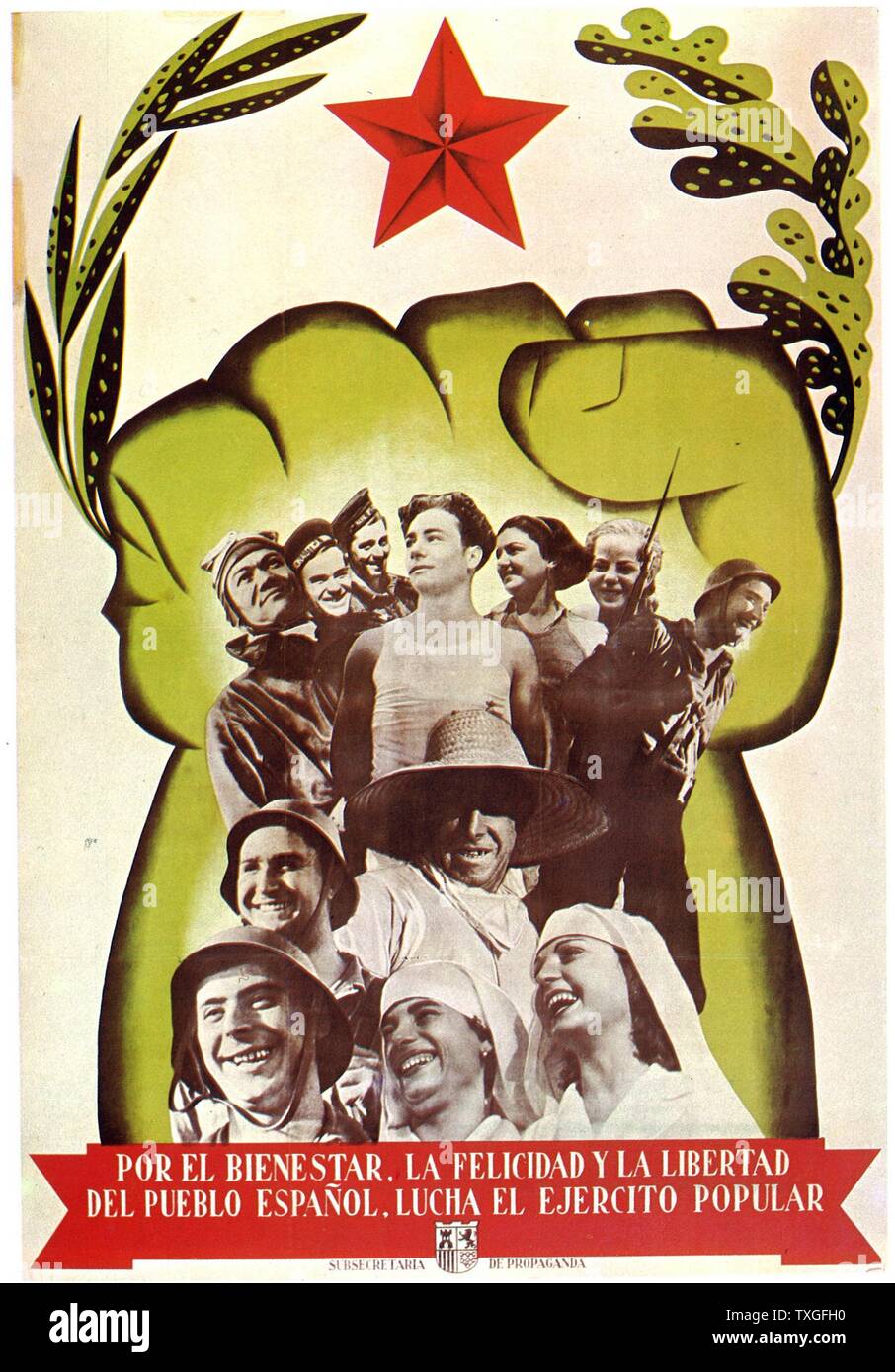 Front populaire affiche de propagande républicaine : Guerre civile espagnole 1937 Banque D'Images
