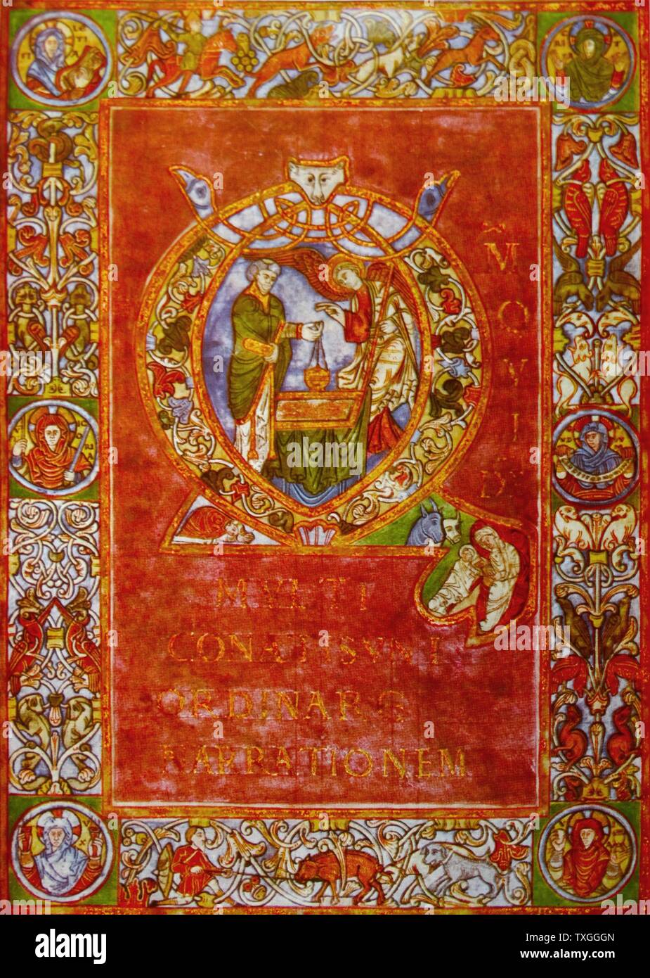Première page de l'Évangile de saint Luc. En date du 1000 AD Banque D'Images