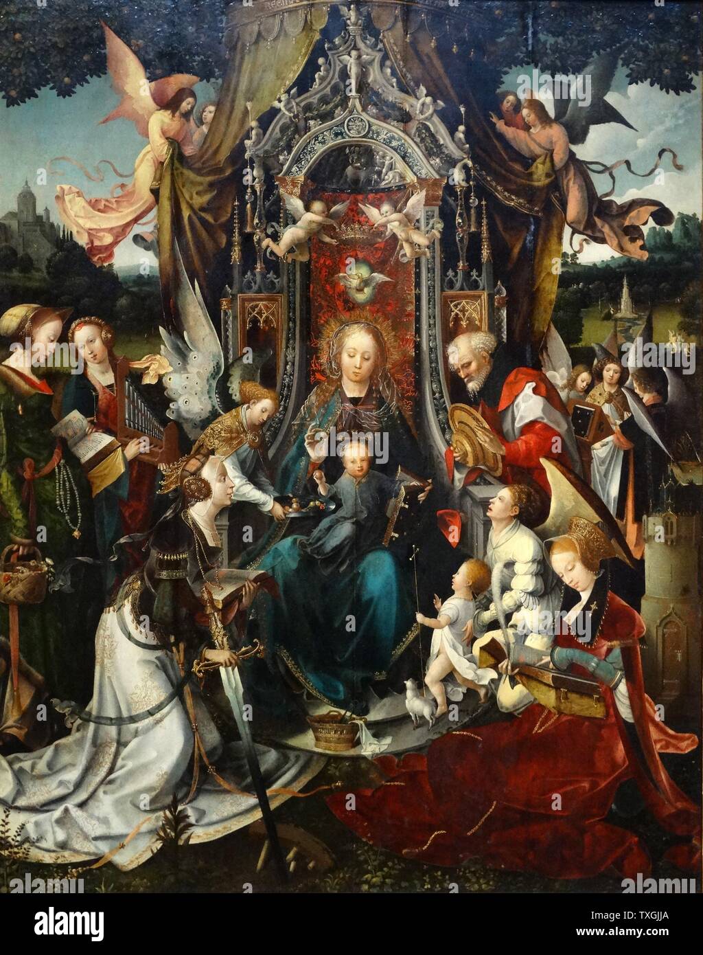 Détail de la peinture intitulée 'La Vierge et l'enfant ont intronisé, avec les Saints' de Jan de Beer (1470-1528) un peintre et dessinateur Russisch. En date du 16e siècle Banque D'Images
