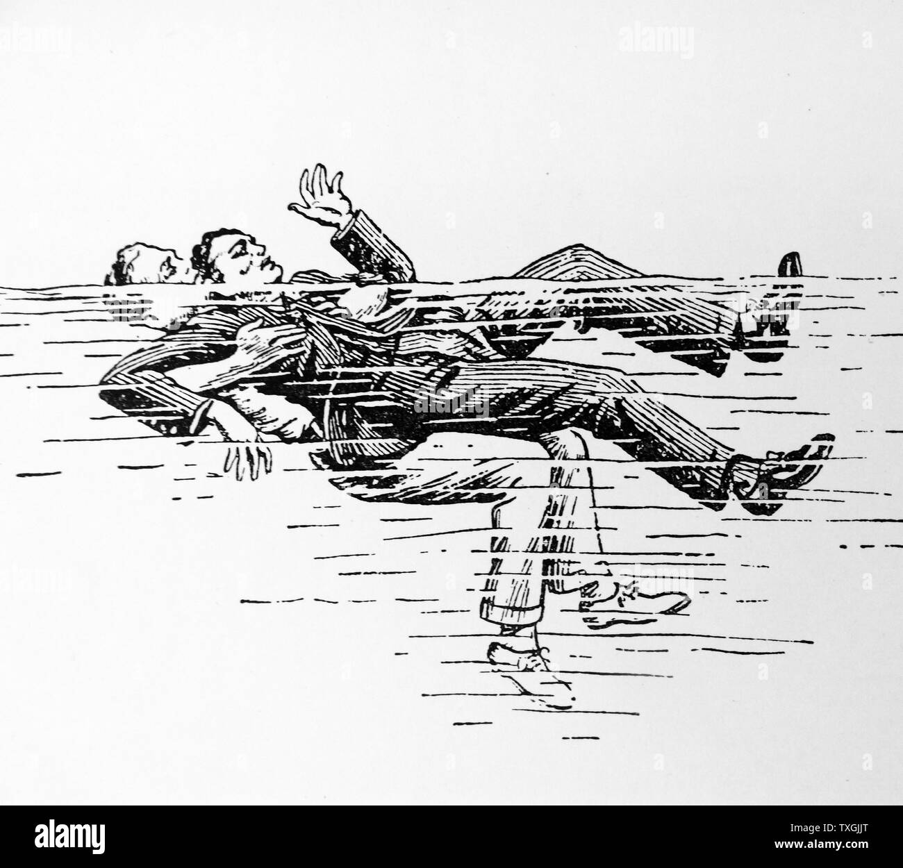 Illustration du livre "Un manuel de natation' par Cecil Colwin. La figure suivante illustre une méthode pour aider une victime de noyade. En date du 19e siècle Banque D'Images