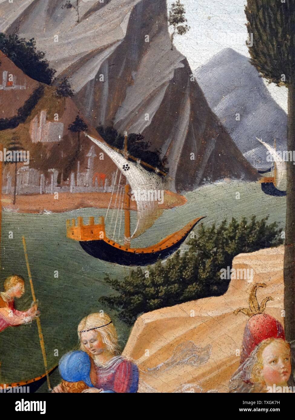 La peinture intitulée "L'enlèvement d'Helen' par Zanobi Strozzi (1412-1468) un peintre et enlumineur du manuscrit. En date du 15e siècle Banque D'Images